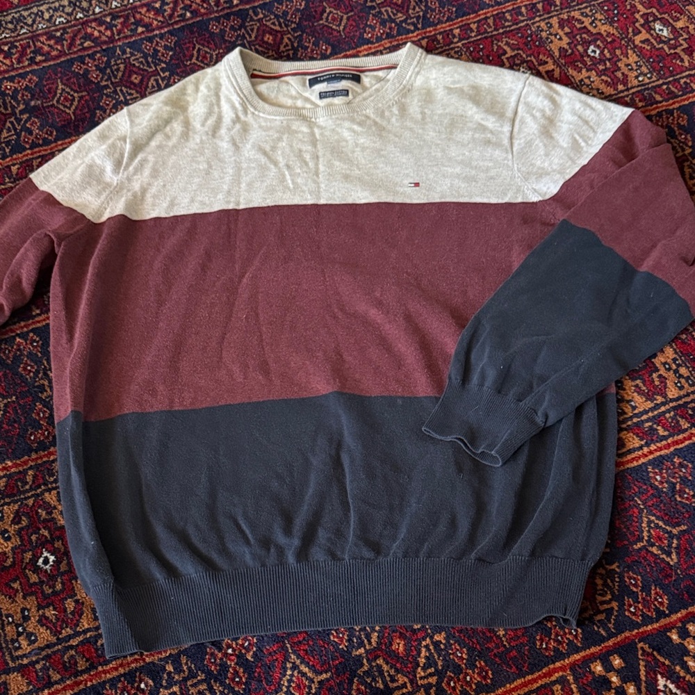 Vintage Tommy Hilfiger Men's Crewneck Sweater - Cream, Brown, Black | size XL